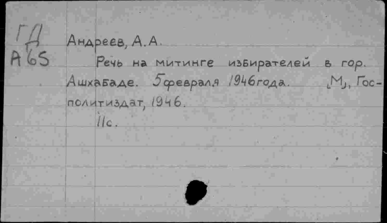 ﻿Речь на митинге иьвирателеи е> гор. /Ашхабаде. Переврал/} /ЭДбгода. |М>, Гос Политиздат, /9ч 6.
Л/с.